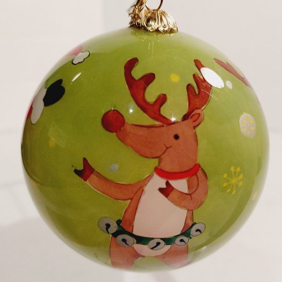 Li Bien Pier 1 "Santa & Reindeer" Reverse Painted Glass Christmas Ornament 2007 - Picture 3 of 7